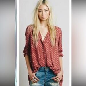 Free People Red Polka Dot Blouse